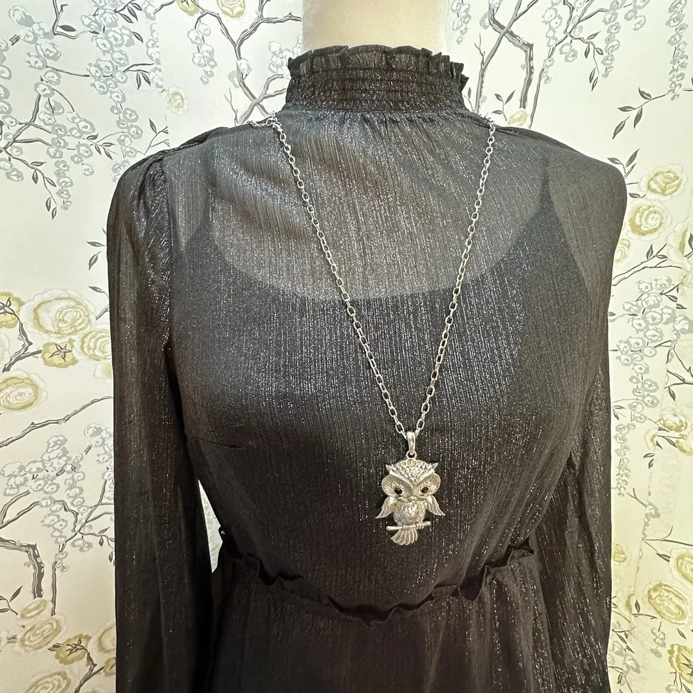 LOFT WOMEN'S BLACK SHIMMERING METALLIC TIERED DRESS SIZE SP NEW WITHOUT TAG - Picture 2 of 8